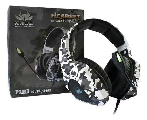 Headset Gamer 50mm Camuflado P3 3,5mm Para Pc E Consoles Cor Branco Camuflado Knup KP-GA02
