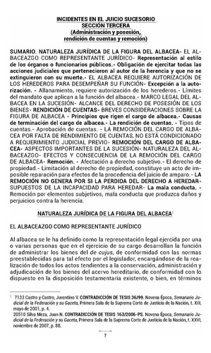 Incidentes En El Juicio Sucesorio Sección Tercera (administración Y Posesión, Rendición De Cuentas Y Remoción)