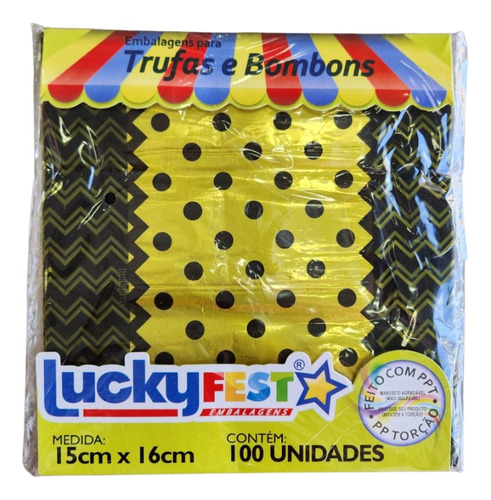 Embalagem Para Trufas E Bombons 15x16cm Escolha A Cor 100 Un Cor Poá Preto E Amarelo