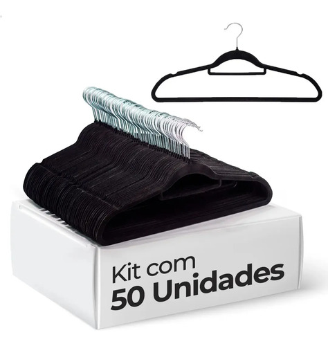 Vittak Kit 50 Cabides Veludo De Roupa Antideslizante Slim Adulto Cor Preto