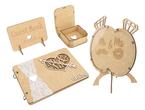 Libro De Invitados De Madera Único Con 100 Corazones Para Bo