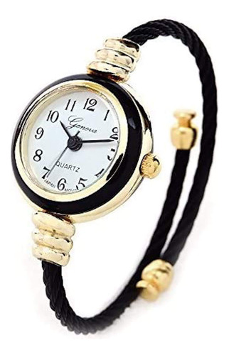Reloj De Pulsera Mujer Geneva Cable Negro-dorado Tamaño Pequ