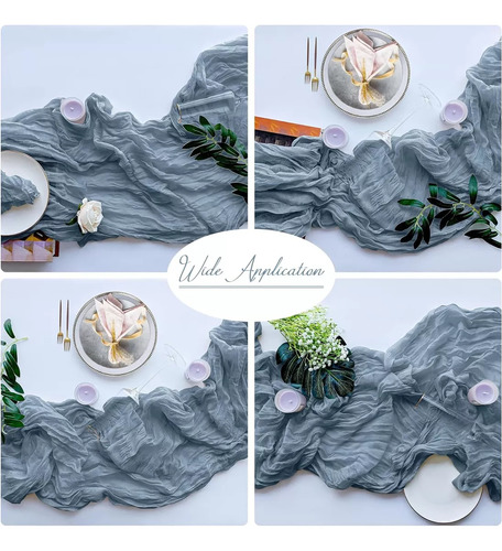 3pzs Caminos De Mesa De Gasa Boho,tela De Queso,90*300cm Color Azul Azul