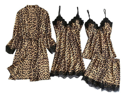Conjunto Albornoz Sexy Estampado Leopardo Vestido Por Mayor