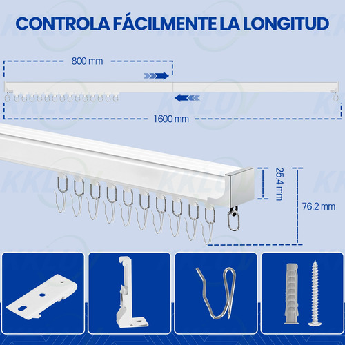 Riel De Cortina Ajustable Barra De Cortina A Maximo 1.5m