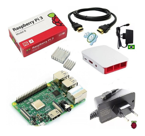 Imagem 1 de 2 de Kit Raspberry Pi3 Model B +fonte+case+dissipador Nota Fiscal
