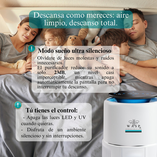 Purificador De Aire Wasp Family & Pet Hepa 90m2 Inteligente