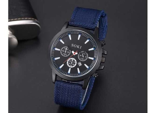 Reloj Azul Con Pulsera De Nailon Para Hombre ( Con Fecha )