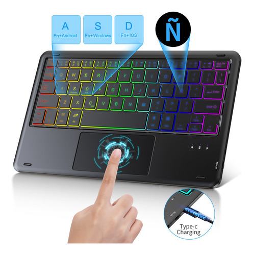 A teclado Táctil Retroiluminado Bluetooth En Español Para
