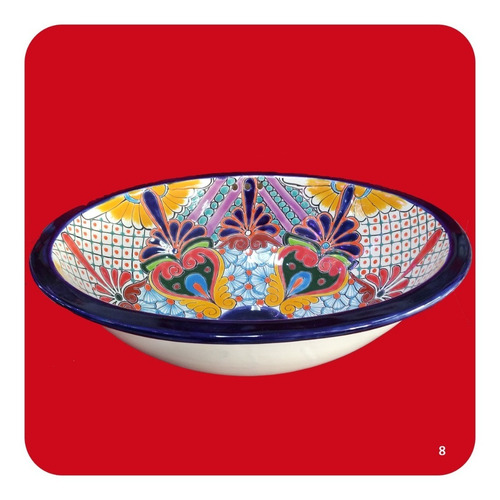Imagen 3 de 3 de Lavabo Grande Color De Cerámica Tipo Talavera 44x36x17 Cm M8