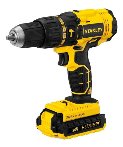 Furadeira e Parafusadeira 13mm Stanley, Modelo SCH20C2K, Furadeira de Impacto com Maleta de Ferramentas, 2 Baterias 20V, 1 Carregador, Bivolt