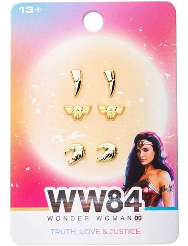Imagen 2 de 2 de Wonder Woman 1984 Aretes Set De 3 Piezas Mujer Maravilla