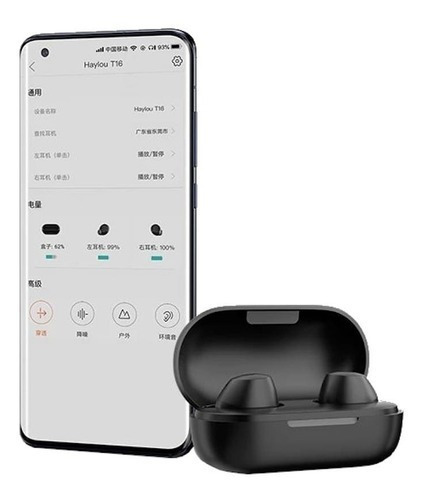 Fones de ouvido intra-auriculares para jogos Haylou T Series T16 pretos