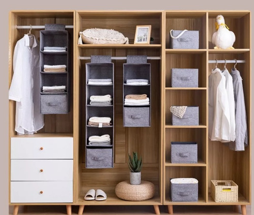 Organizador Colgante De Bolsas 5 Compartimentos Plegable Gris