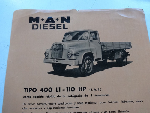 Folleto Antiguo Man Diesel M.a.n. Camion 400 1957 Tipo M