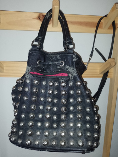 Cartera Grande Tipo Bolso O Morral Negro Lisa Metal Negro (Usado)