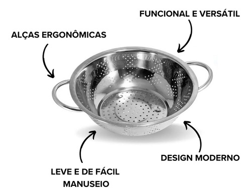 Escorredor De Macarrão Legumes Multiuso 28cm Inox Ke Home