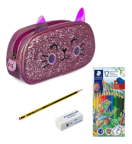 Kit Cartuchera Fancy 3d Glitter Kitten Talbot Lapi Staedtler