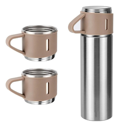 Termo Bebidas Frias Y Caliente + 3 Tazas En Acero Inoxidable Beige