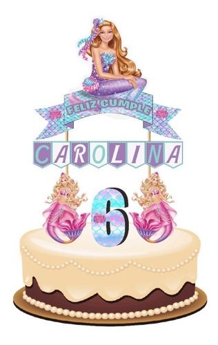 Barbie Sirena Cake Topper Adorno Para Tortas Personalizados