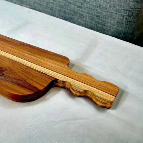 Tabla de madera para servir café colonial, hamburguesa gourmet, aperitivo, color madera de teca