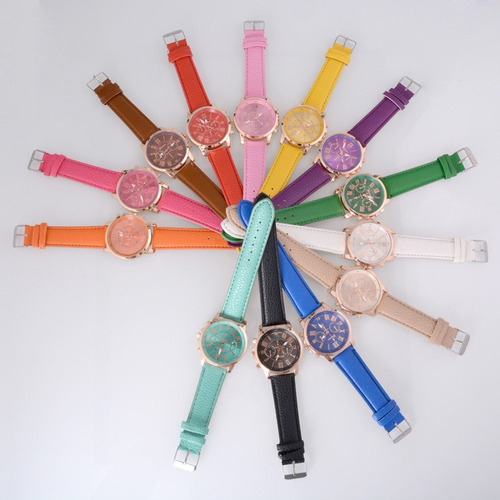 10 Unids Geneva Reloj Al Por Mayor Cuero Moda Relojes Señor