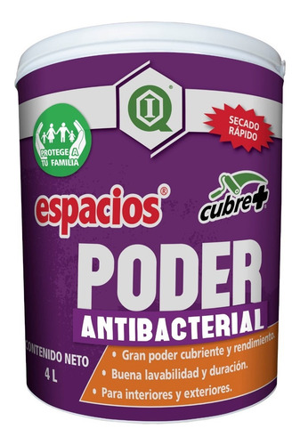 Imagen 1 de 6 de Pintura Antibacterial / Interiores Y Exteriores / Blanco 4l