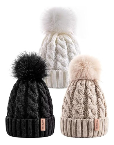 3 Gorros Para Mujer Con Pompón, Gorro De Punto