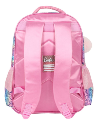 Mochila Costas Barbie Com Estojo Box Holográfico Escolar Cor Rosa