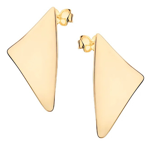 Brinco Moderno Chapa Triangular Liso Banhado Ouro 18k