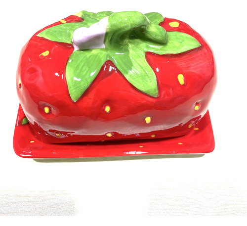 Mantequillera Con Tapa Mantequillera De Ceramica Frutilla Rojo