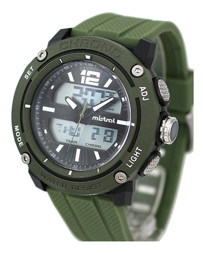 Reloj Hombre Mistral Gadw-1220-03 Joyeria Esponda Malla Verde Bisel Verde Fondo Led
