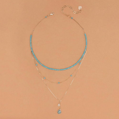 Collar De Triple Capa Con Cuentas Azules Nakamol Mix And
