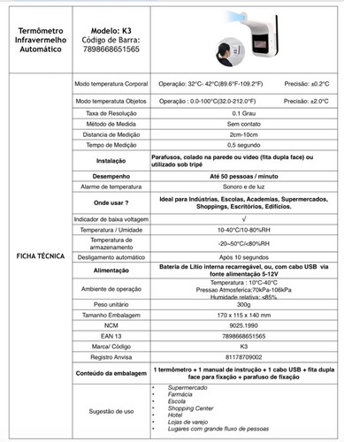 Kit - 3 Tripés + 3 Termômetros Infravermelho De Parede K3