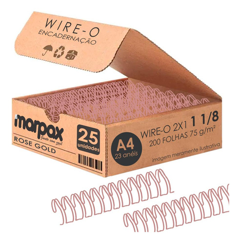 Wire-o Para Encadernação 2x1 A4 Rose Gold 1 1/8 250 Fls 25un