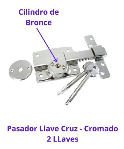 Imagen 3 de 8 de Cerrojo Pasador Llave Cruz Premium Puerta Cromo