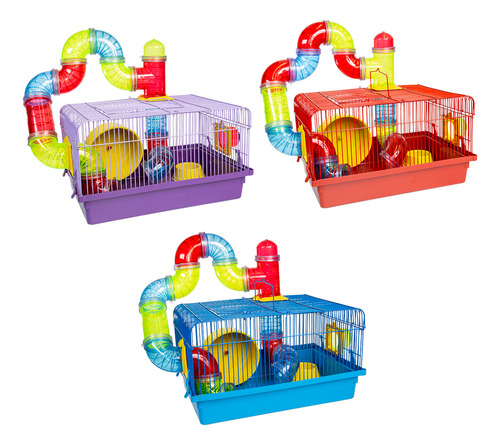 Gaiola Hamster Grande Com Tubos Casa Completa Roedor Cor Azul