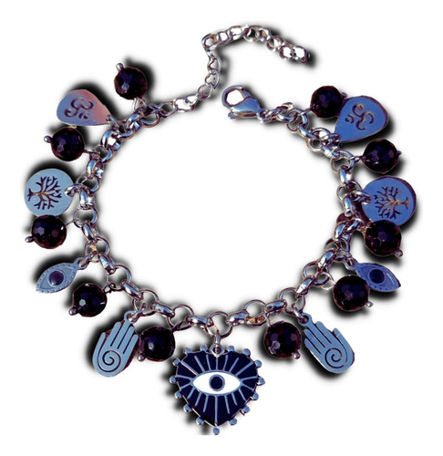 Pulsera Acero Ojo Turco Piedra Turmalina Negra Facetada