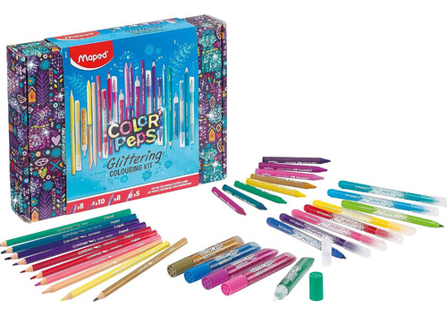 Super Kit De Pintura E Coloração Maped Glitter Com 31 Peças