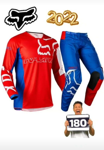 Conjunto Fox 180 Skew Azul/rojo Motocross - 2022 