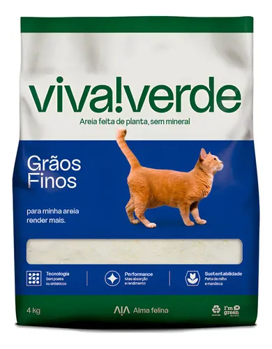 Areia Sanitária Viva Verde Grãos Finos 4kg