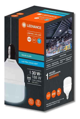 Imagen 4 de 6 de Lampara Foco Led Osram Alta Potencia 30w E27