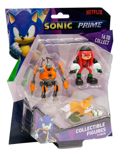 Figura Oficial Pmi Sonic Pack X3 Tales Knuckles Robot 6cms