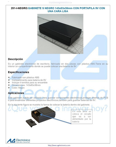 Gab 143x83x38mm C/pp 9v Con Una Cara Lisa 251-i-negro