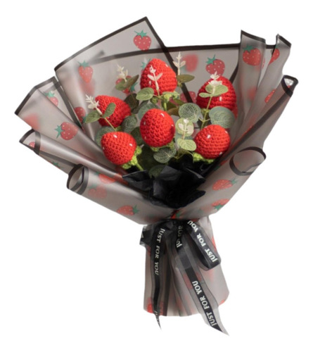 Ramo De Fresas De Ganchillo Completo, Ramo De Flores