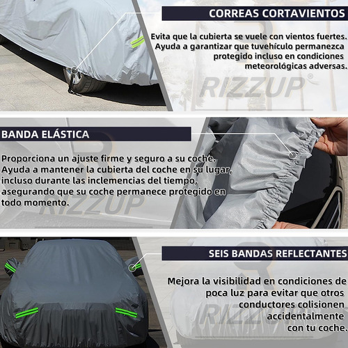 Rizzup® funda 5.3m protector universal para carro anti polvo sol viento lluvia impermeable plateado