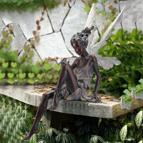 Imagen 3 de 12 de 2x Encantador Jardín De Hadas Decoración Fuente Estatua