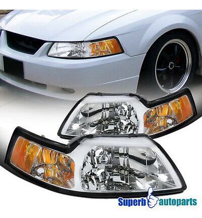 Fits 1999-2004 Ford Mustang V6 Gt Head Lights W/ Corner  Zzj