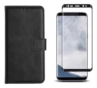 Capa Case Carteira Couro Para Galaxy S9 + Pelicula 3d