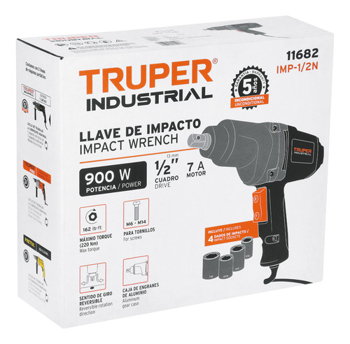 Llave De Impacto 1/2 900 W Industrial Truper Imp-1/2n 11682